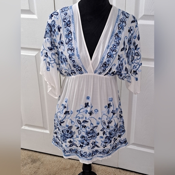 Renee C Boho Embroidered Tunic/Blouse - Picture 1 of 10